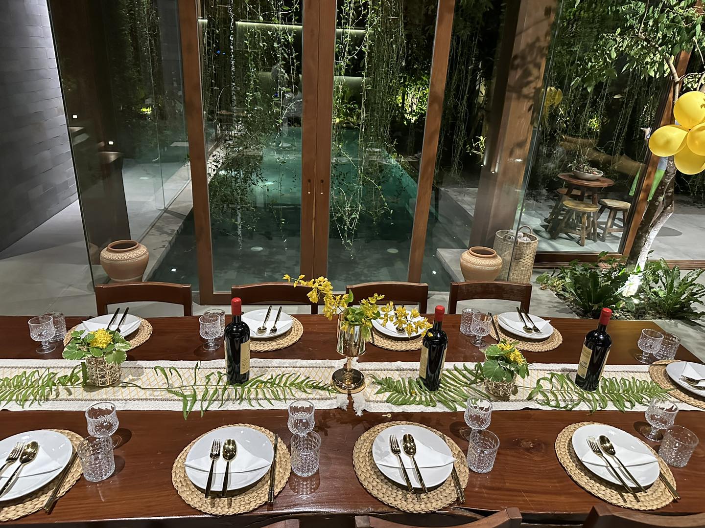 Dining area with pool view